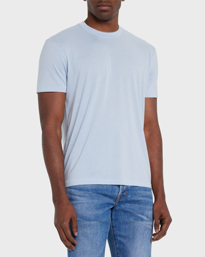 Tom Ford Placed Rib Lyocell And Cotton-blend T-shirt In Blue