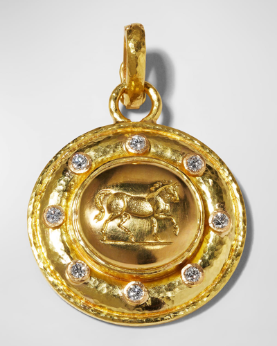 Elizabeth Locke 19k Roman Horse Diamond-trim Pendant In 05 Yellow Gold