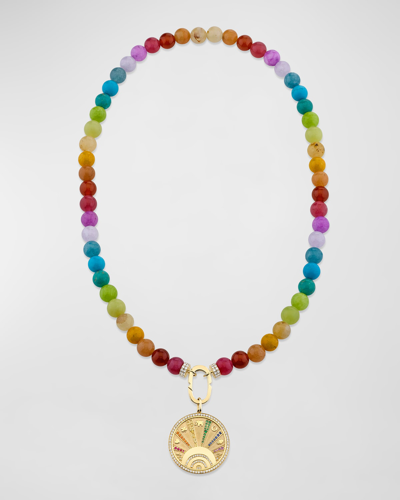 Sydney Evan 14k Yellow Gold Rainbow Bead Necklace With Coin Charm In 60 Multi-colored