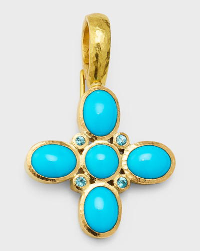 Elizabeth Locke 19k Sleeping Beauty Turquoise Clover Pendant With Blue Zircon In 05 Yellow Gold