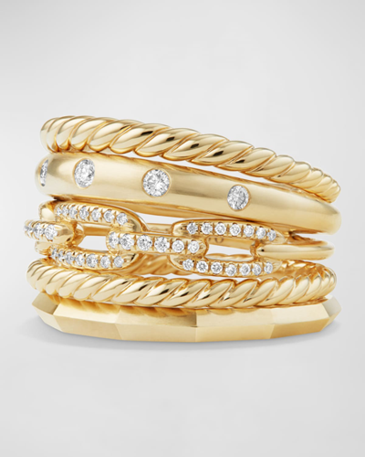 David Yurman Stax 18k Gold Wide Ring With Diamonds In 40 White