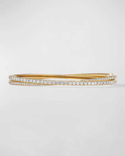 David Yurman 2-row Pave Crossover Bracelet With Diamonds In 18k Gold, 5.5mm In 40 White