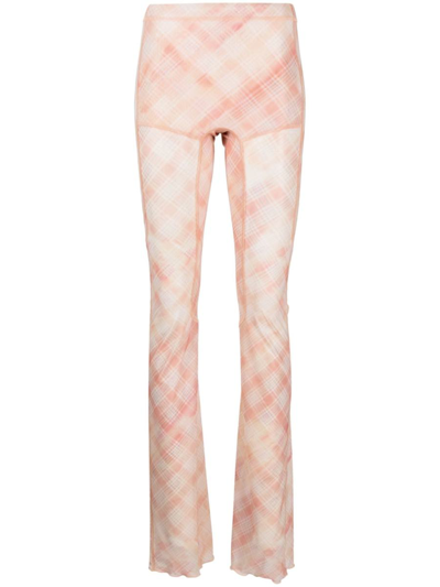 Knwls Check-print Semi-sheer Trousers In Peach Bleach