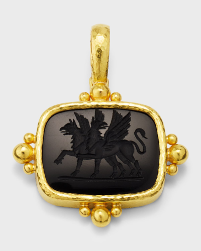 Elizabeth Locke 19k Griffin Onyx Pendant In 05 Yellow Gold