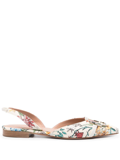 Malone Souliers Misha Printed Canvas Slingback Ballet Flats In Beis