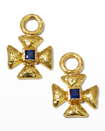 Elizabeth Locke 19k Blue Sapphire Maltese Cross Earring Pendants In 05 Yellow Gold