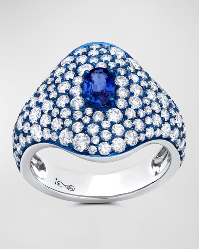 Graziela Gems 18k White Gold Blue Rhodium And Sapphire Ring With Diamonds In 10 White Gold
