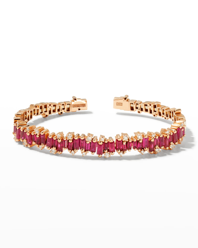 Kalan By Suzanne Kalan 18k Rose Gold Ruby & Diamond Cuff Bracelet In Pink