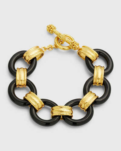 Elizabeth Locke 19k Large Black Jade And Gold Connector Bracelet In 05 Yellow Gold