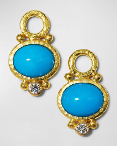 Elizabeth Locke 19k Sleeping Beauty Turquoise & Diamond Earring Pendants In 05 Yellow Gold