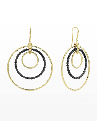 Lagos 18k 3-circle Chandelier Earrings W/ Black Ceramic, 80mm In Gold