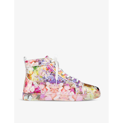Christian Louboutin Mens Multi Blooming Louis Orlato Abstract-print Silk High-top Trainers