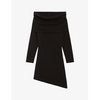 Claudie Pierlot Womens Noir / Gris Off-the-shoulder Knitted Mini Dress