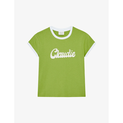 Claudie Pierlot Womens Verts Logo-embroidered Cotton T-shirt