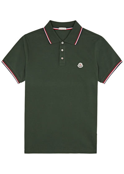 Moncler Piqué Cotton Polo Shirt In Green