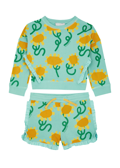 Stella Mccartney Kids Sunflowers Printed Cotton Sweatshirt And Shorts Set (3-12 Years) In Multicoloured
