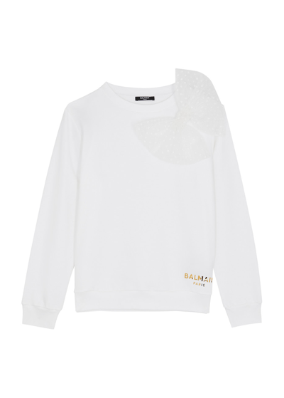 Balmain Kids Logo-print Cotton Sweatshirt (12-14 Years) In White