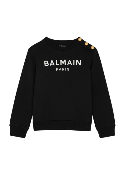 Balmain Kids Logo-embroidered Cotton Sweatshirt (4-10 Years) In Black