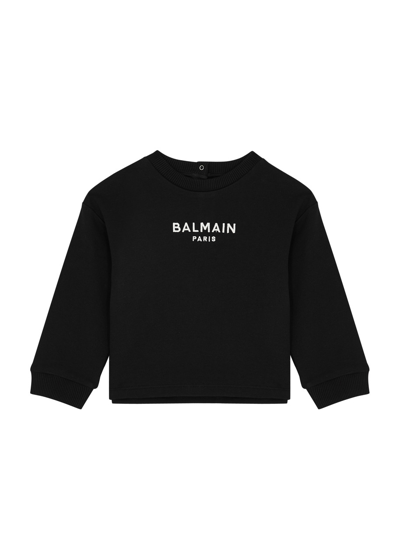 Balmain Babies' Logo印花棉卫衣 In Black