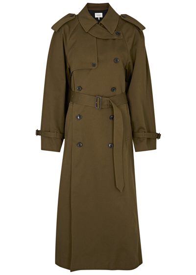 Frame Double-breasted Wool Trench Coat In Brown