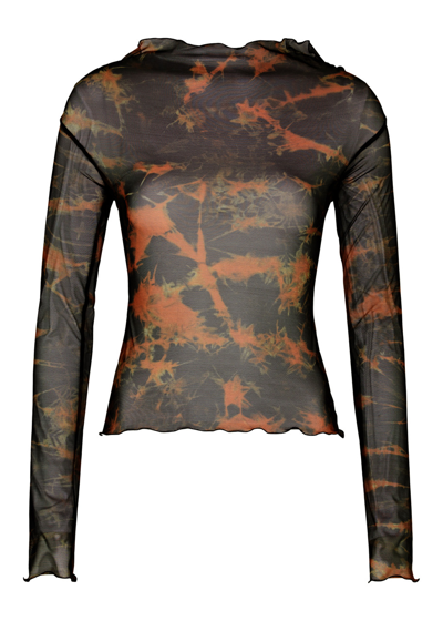Knwls Printed Stretch-tulle Top In Brown