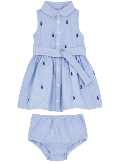 Polo Ralph Lauren Kids Logo Cotton Dress And Bloomers Set (9-24 Months) In Blue