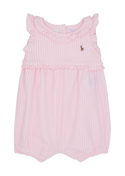 Polo Ralph Lauren Babies' Kids Striped Piqué Cotton Playsuit (6-24 Months) In Pink