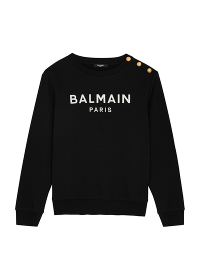 Balmain Kids Logo-embroidered Cotton Sweatshirt (12-14 Years) In Black