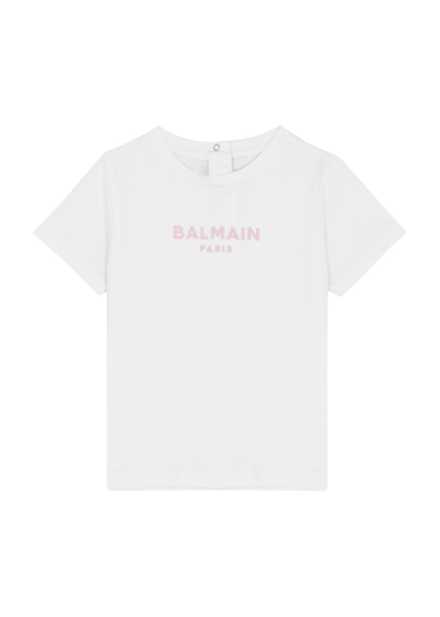 Balmain Kids Logo-embroidered Cotton T-shirt (3-9 Months) In White
