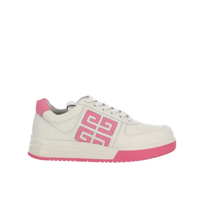 Givenchy White 4g Leather Low Top Sneakers In White,pink