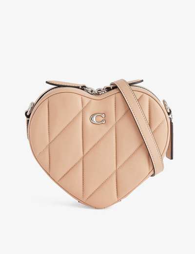 Coach Womens Pale Pink Heart-shaped Quilted Leather Cross-body Bag In Lh/buff