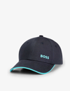 Hugo Boss Boss Mens Dark Blue Logo-embroidered Contrast-piping Cotton-twill Cap