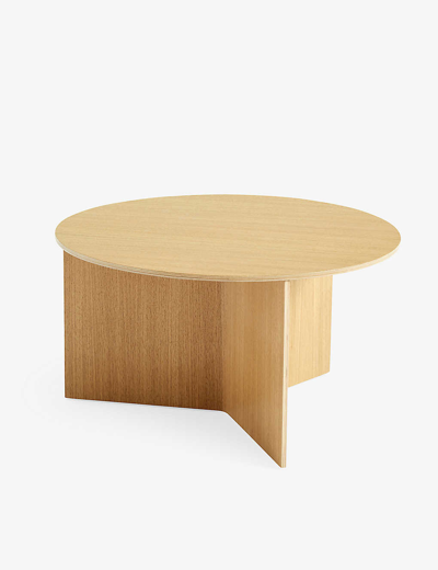 Hay Oak Slit Round Power-coated Steel Side Table 35.5cm In Brown