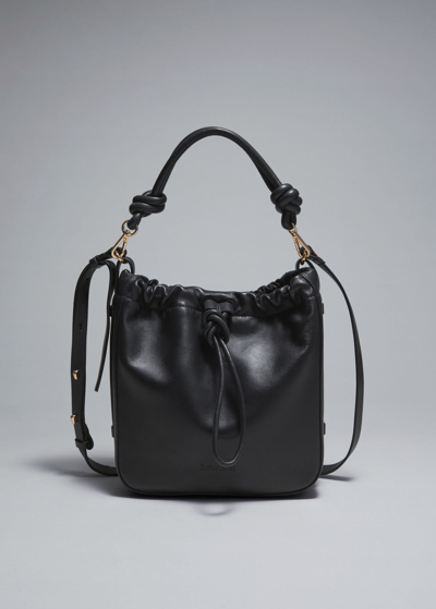 Other Stories Knotted Leather Bucket Bag In Black
