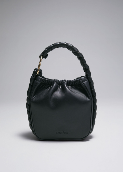 Other Stories Braided Leather Bucket Bag In Black