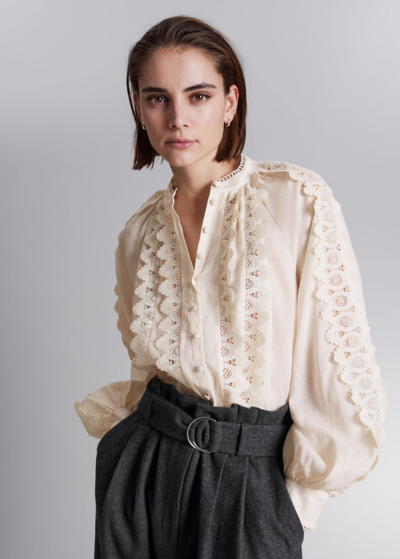 Other Stories Scalloped Lace Blouse In White