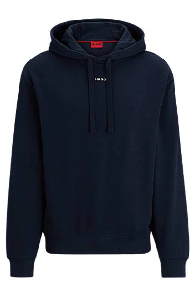 Hugo Boss Cotton-terry Relaxed-fit Hoodie With Logo Print In Blue