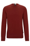 Hugo Boss Micro-structured Crew-neck Sweater In Cotton In Red