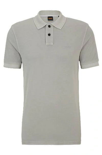 Hugo Boss Cotton-piqué Polo Shirt With Logo Print In Gray