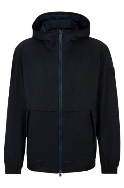 Hugo Boss Regular-fit Hooded Jacket In Air-mesh Stretch Fabric In Dark Blue