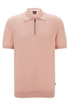 Hugo Boss Zip-neck Polo Sweater In A Linen Blend In Pink