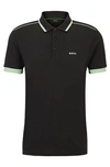 Hugo Boss Cotton-piqué Polo Shirt With Contrast Stripes And Logo In Black