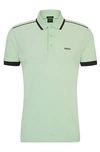 Hugo Boss Cotton-piqué Polo Shirt With Contrast Stripes And Logo In Light Green