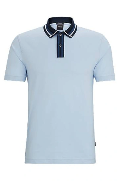Hugo Boss Mercerised-cotton Slim-fit Polo Shirt With Contrast Stripes In Blue