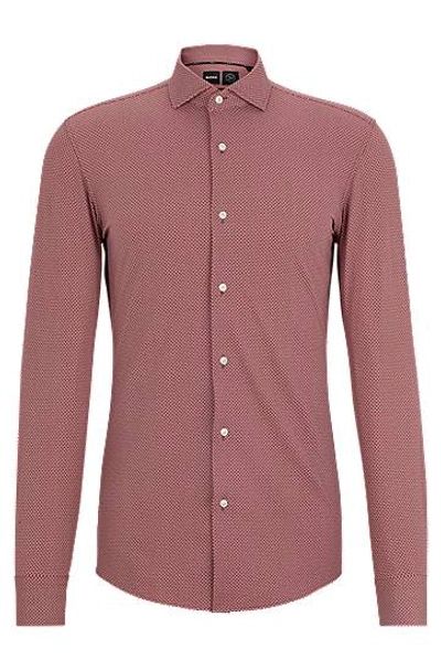 Hugo Boss Slim-fit Shirt In Printed Performance-stretch Fabric In Pink