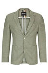 Hugo Boss Slim-fit Jacket In A Micro-patterned Linen Blend In Green