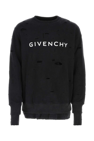 Givenchy Ripped-detail Logo-print Sweatshirt In Black