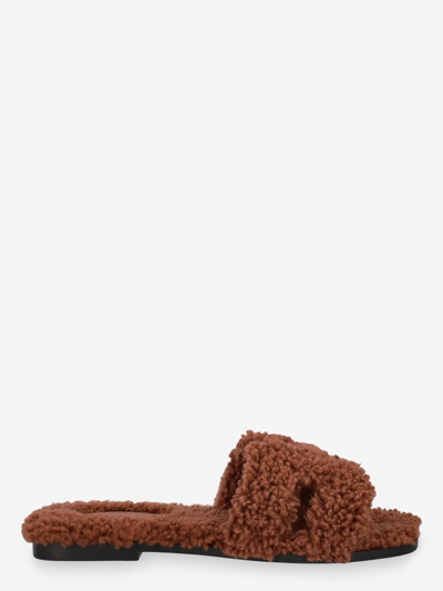 Hermes Leather Slippers In Brown