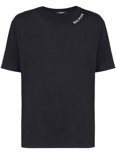 Balmain Logo-embroidered Cotton T-shirt In Nero Bianco