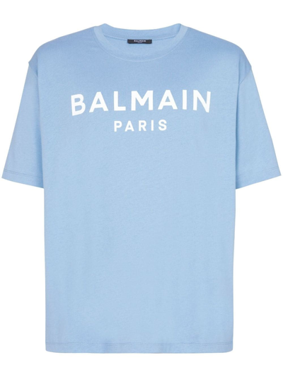 Balmain Logo印花棉t恤 In Blue